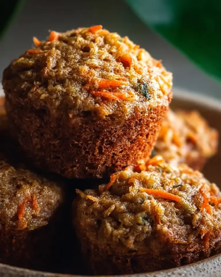 Baked Carrot Oatmeal Muffins topped with oats and carrots in a rustic setting