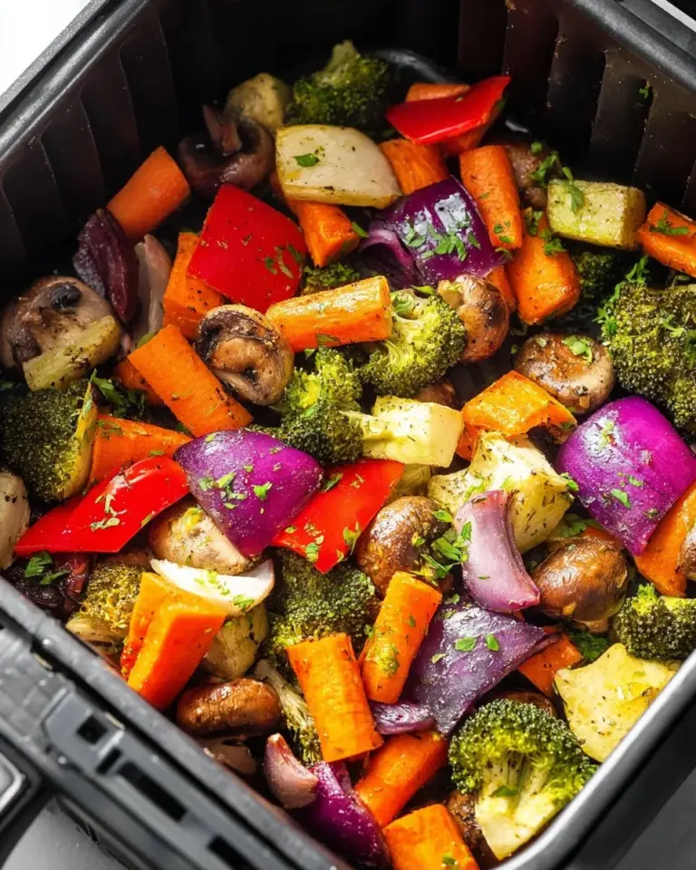 Crispy air fryer vegetables served in a bowl with vibrant colors.