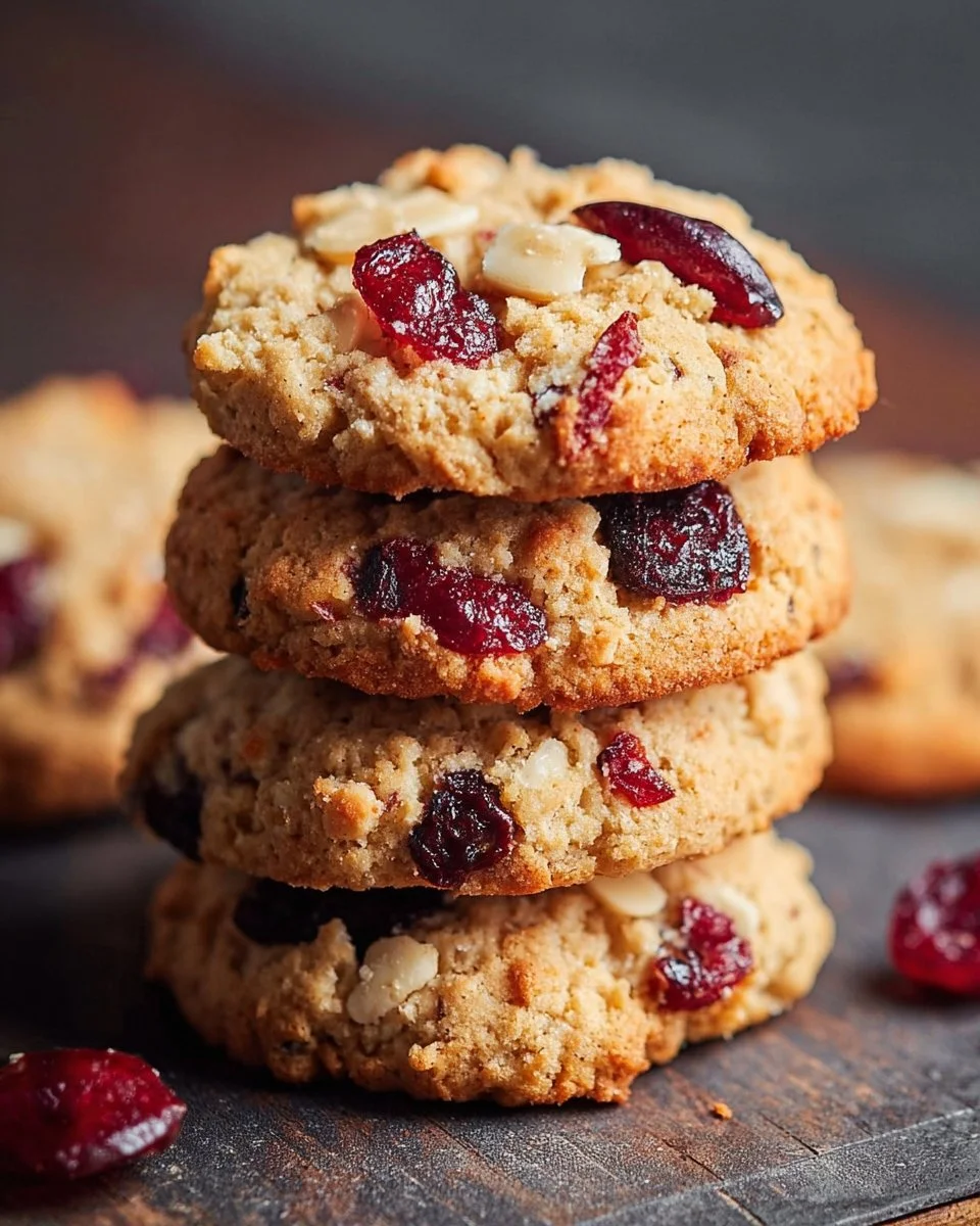Gluten-free almond flour cookies with cranberries and maple syrup on a plate.