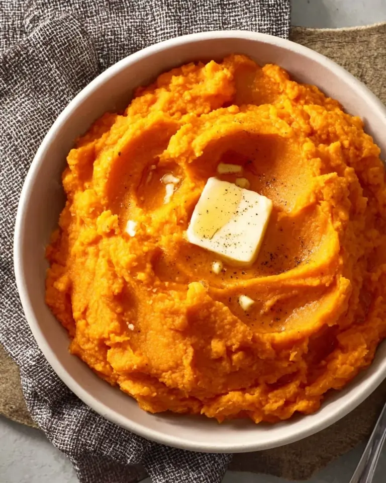Delicious honey butter mashed sweet potatoes served in a bowl as a side dish.
