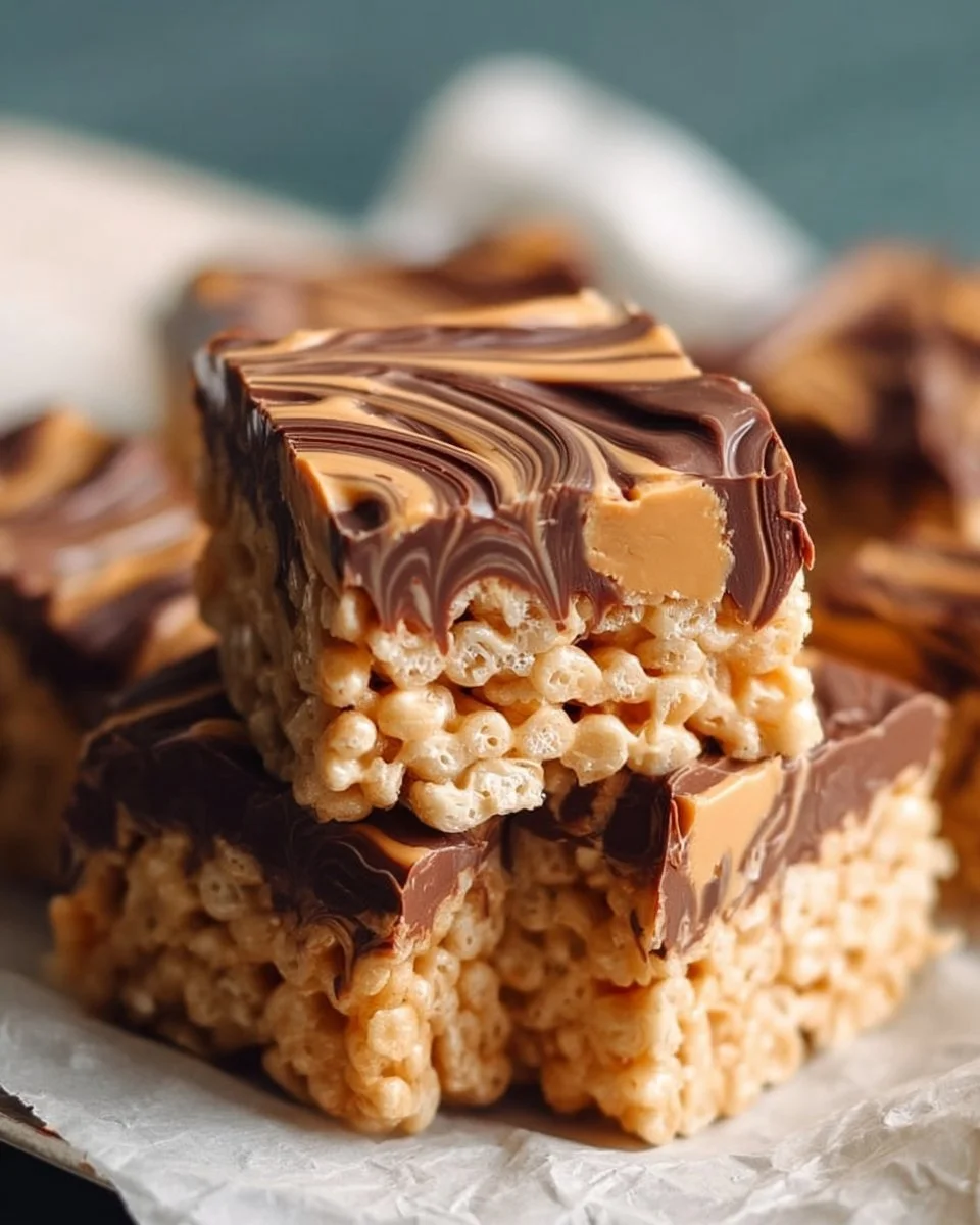 Peanut Butter Rice Krispie Treats with Chocolate Swirl