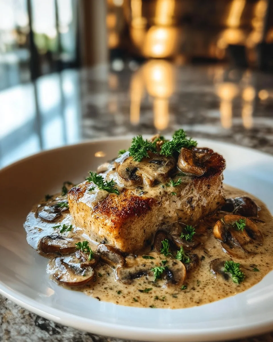 30-minute creamy pork chops served with sauce on a plate