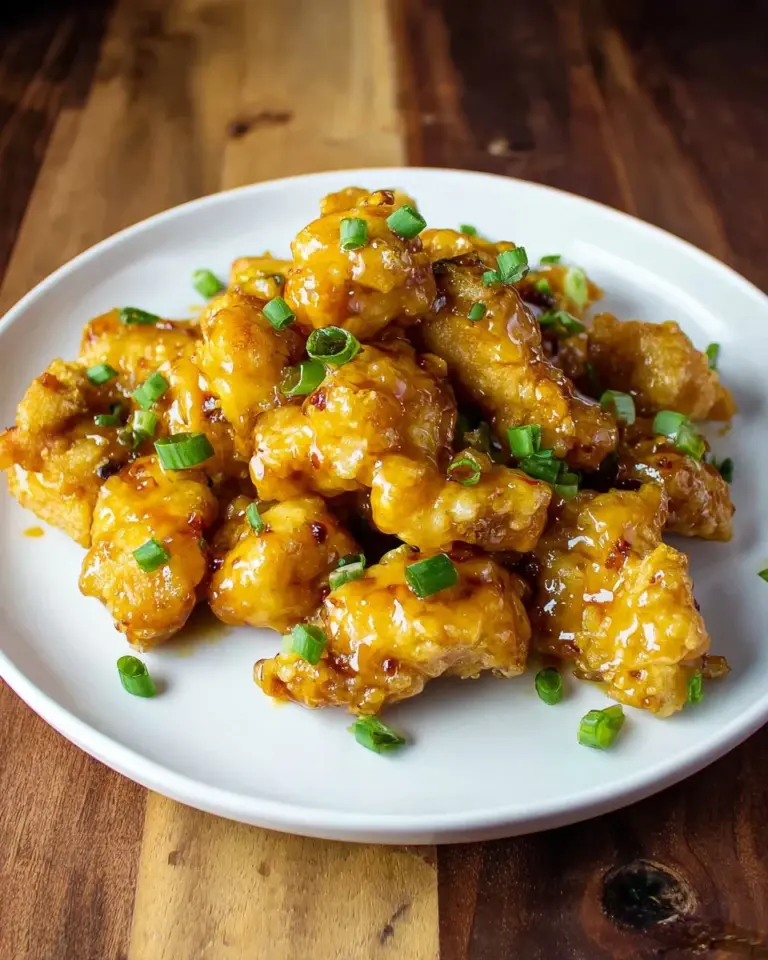 Crispy Air Fryer Orange Chicken served with vegetables