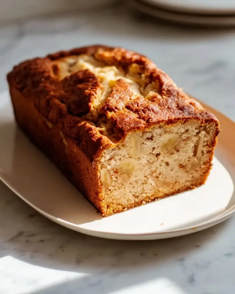 Freshly baked banana bread with ripe bananas and walnuts.