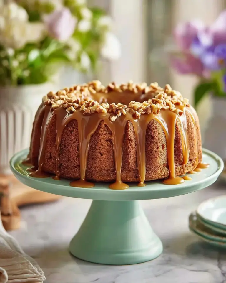Delicious banana cake with walnut glaze on a rustic wooden table
