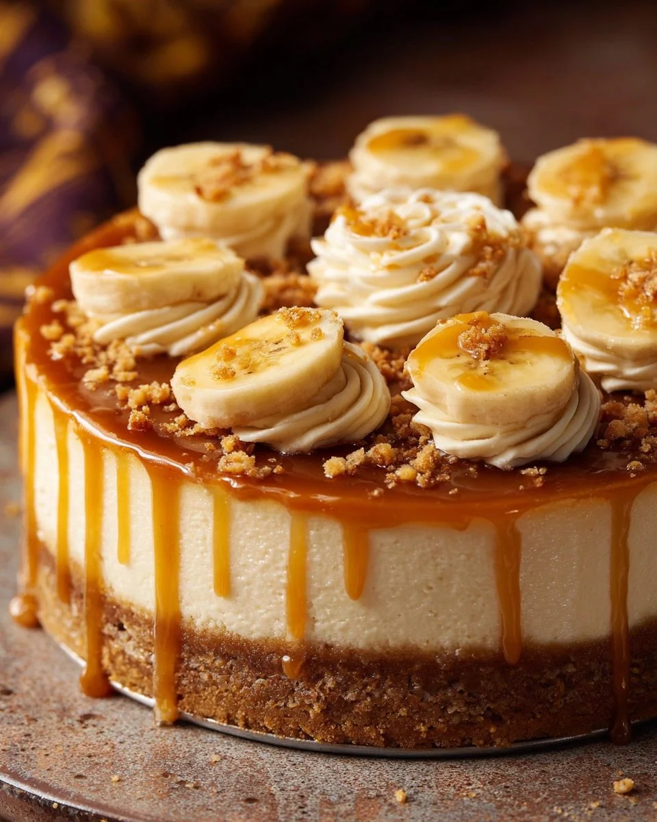 Delicious banana pudding cheesecake slice on a plate