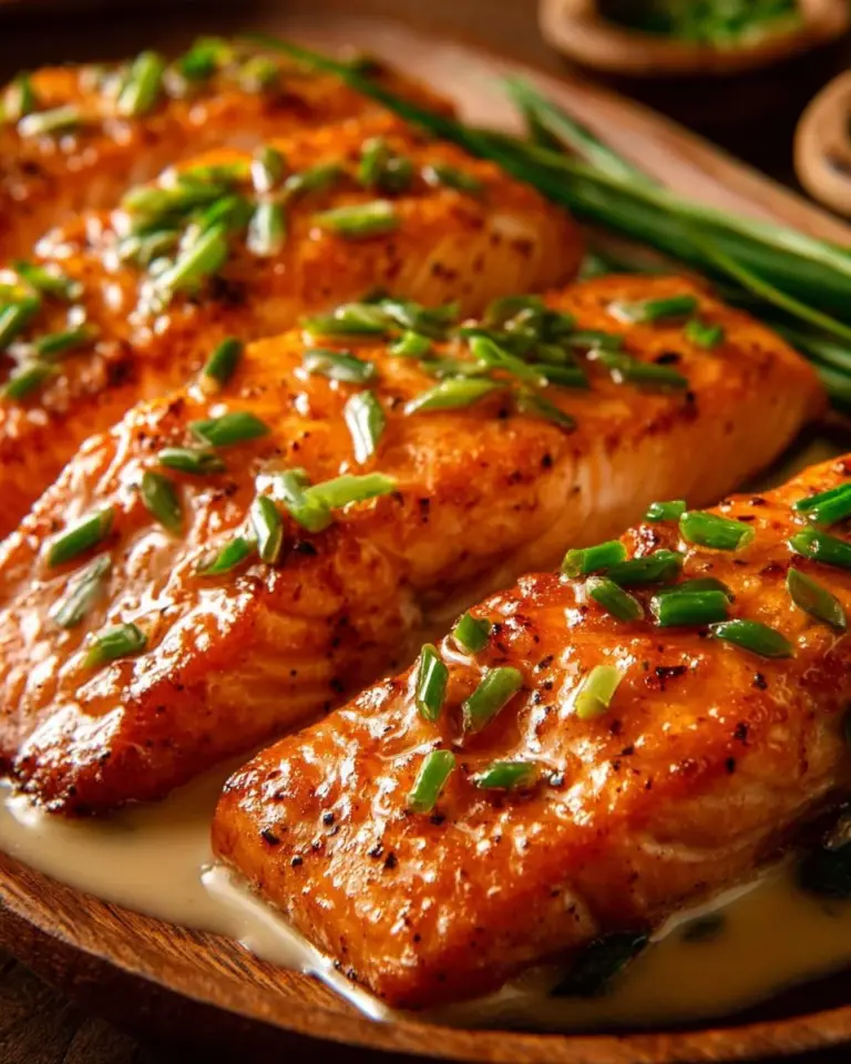 A delicious serving of Bang Bang Salmon topped with spicy sauce and herbs