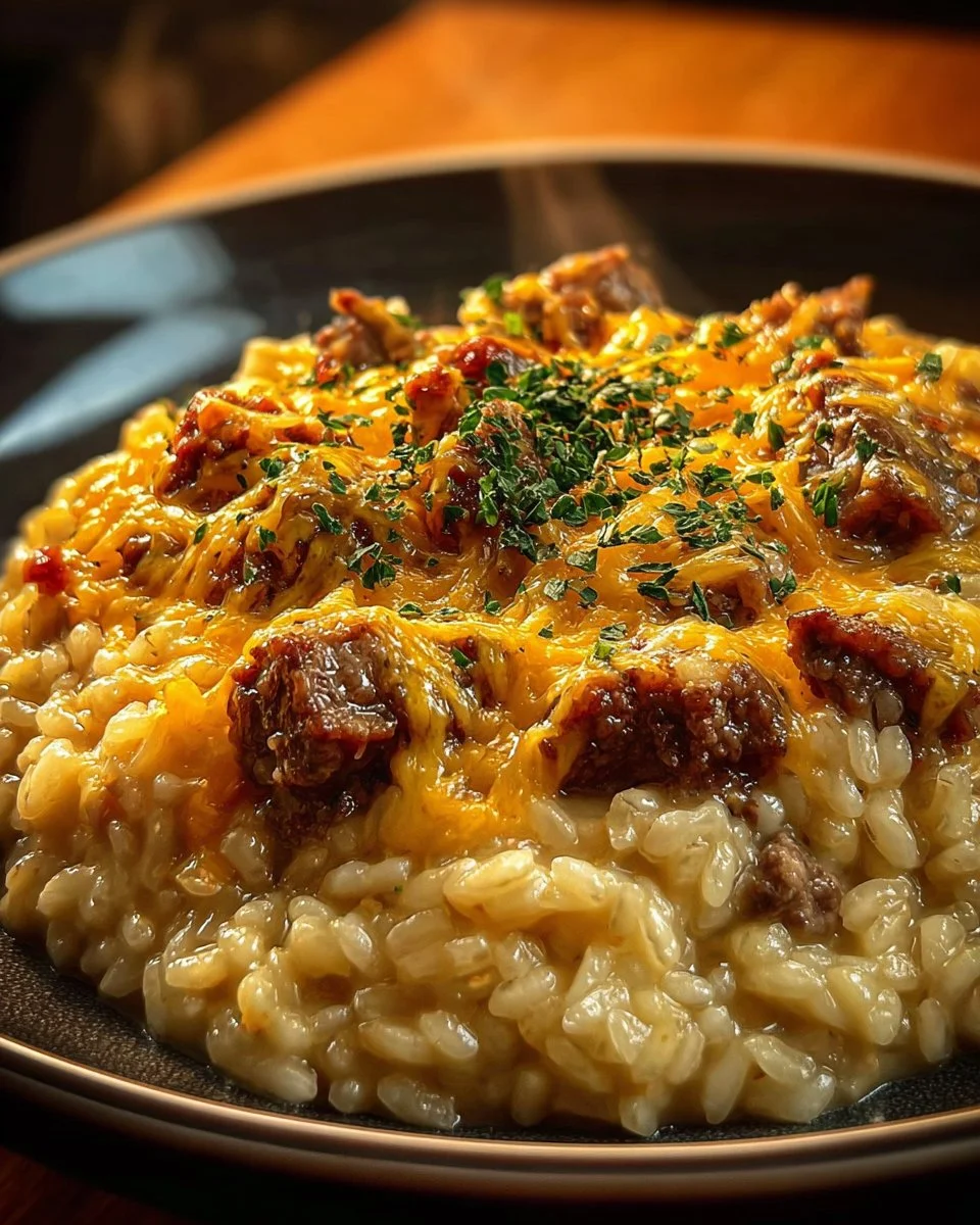 Delicious beefy garlic butter bowl topped with fresh herbs and spices