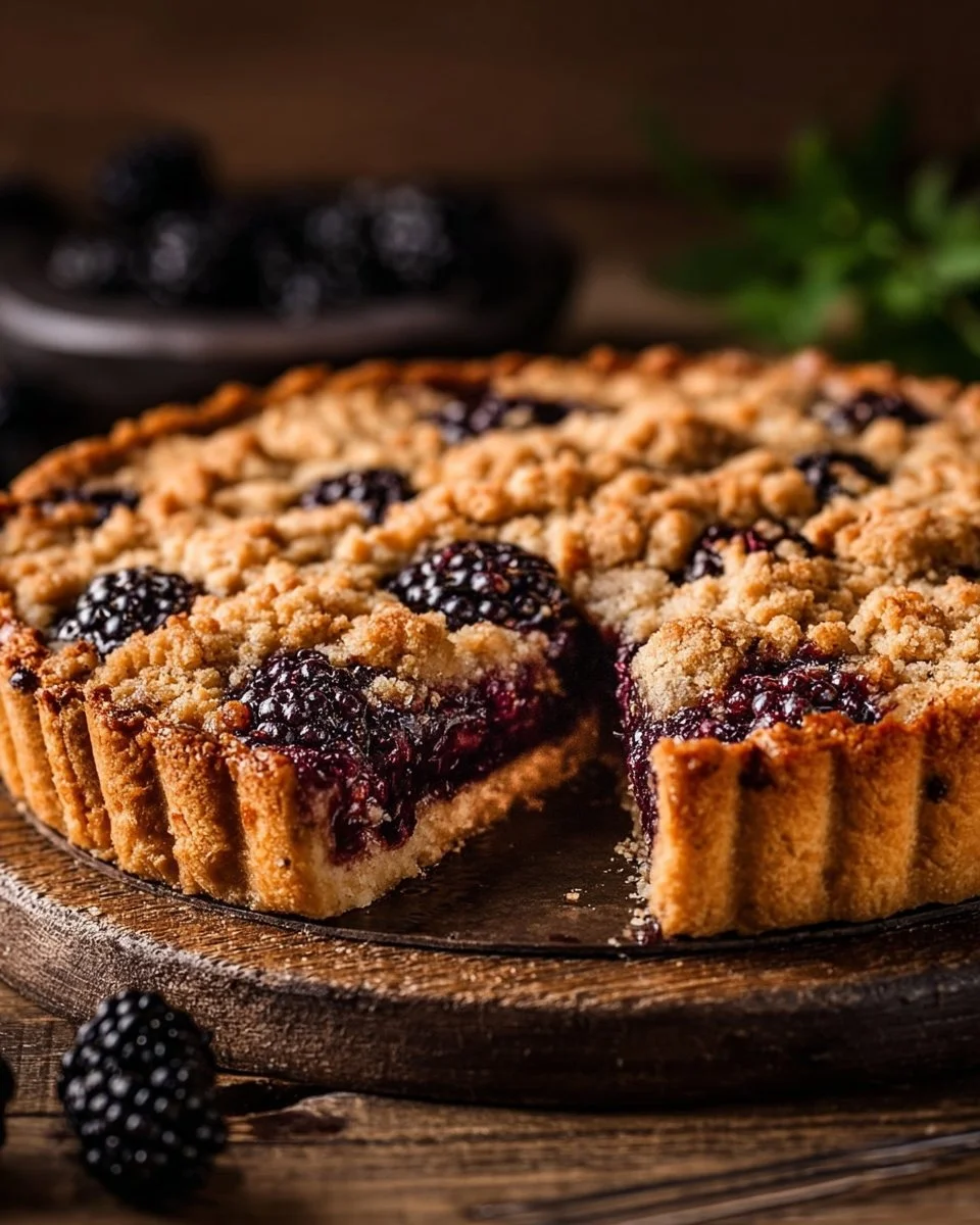 Homemade Blackberry Crumble Pie with fresh blackberries and crumb topping