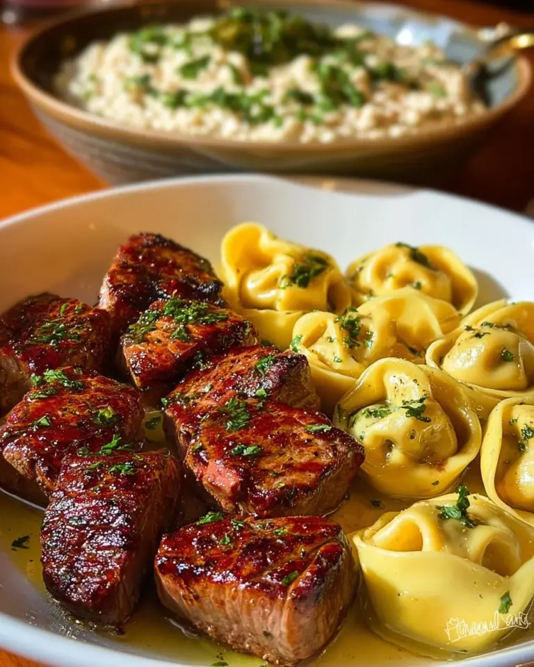 Delicious Butter Steak Bites with Parmesan Tortellini and Garlic Sauce