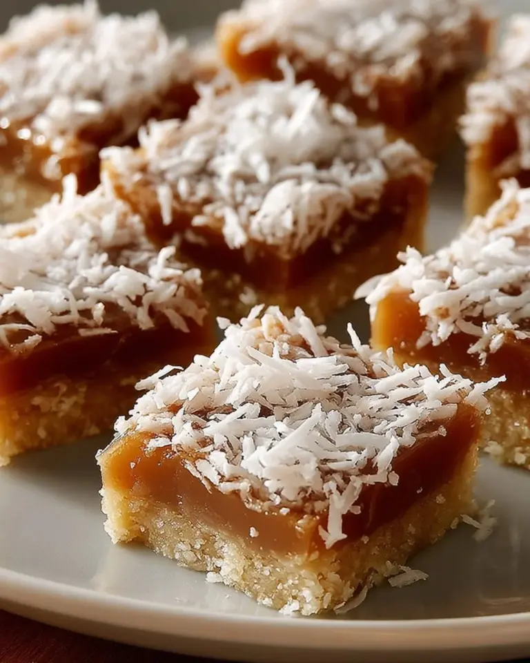 Delicious homemade Caramel Coconut Bars with a rich coconut and caramel layer