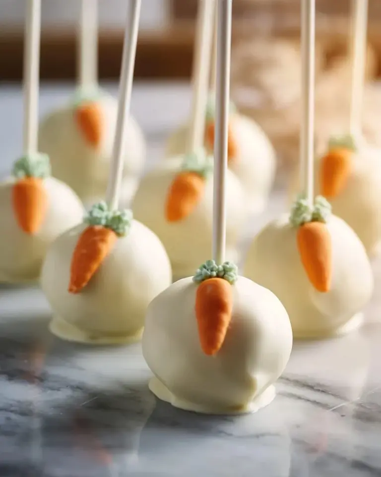 Delicious carrot cake pops topped with cream cheese frosting and sprinkles