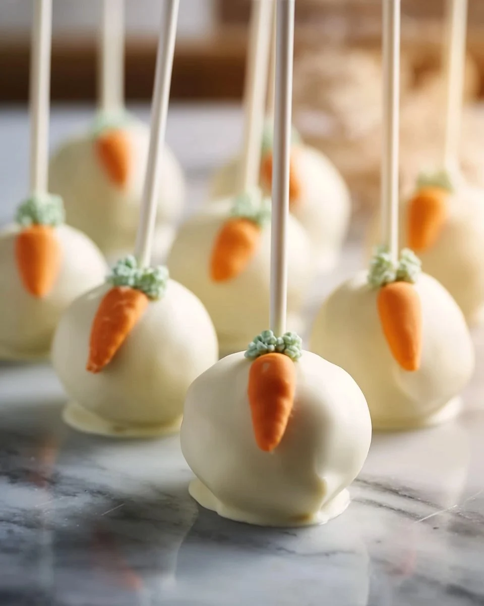 Delicious carrot cake pops topped with cream cheese frosting and sprinkles