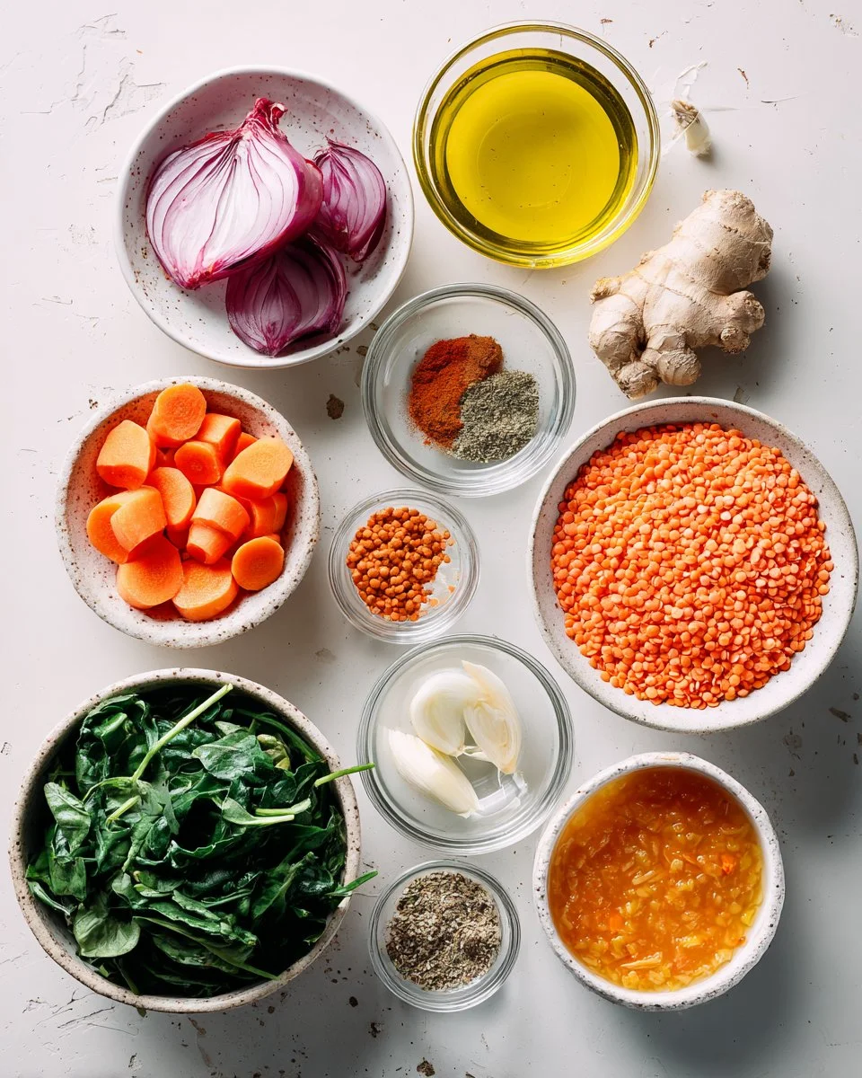 Carrot, Red Lentil, & Spinach Soup
