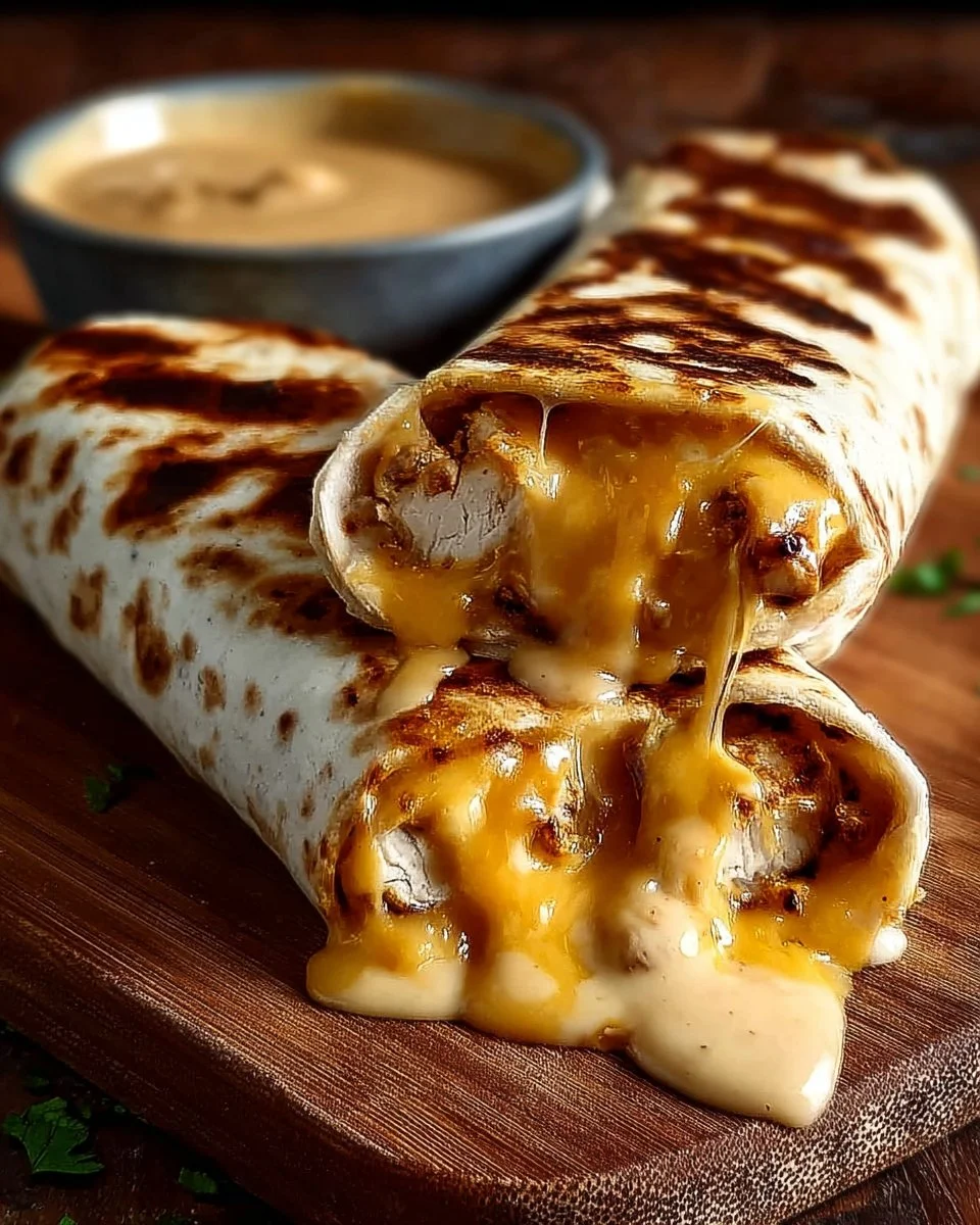 Cheesy garlic chicken wraps with fresh ingredients and melted cheese