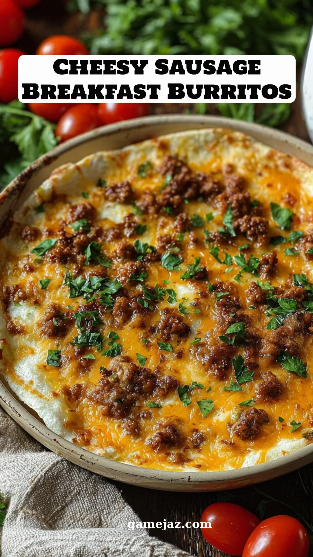 Cheesy Sausage Breakfast Burritos