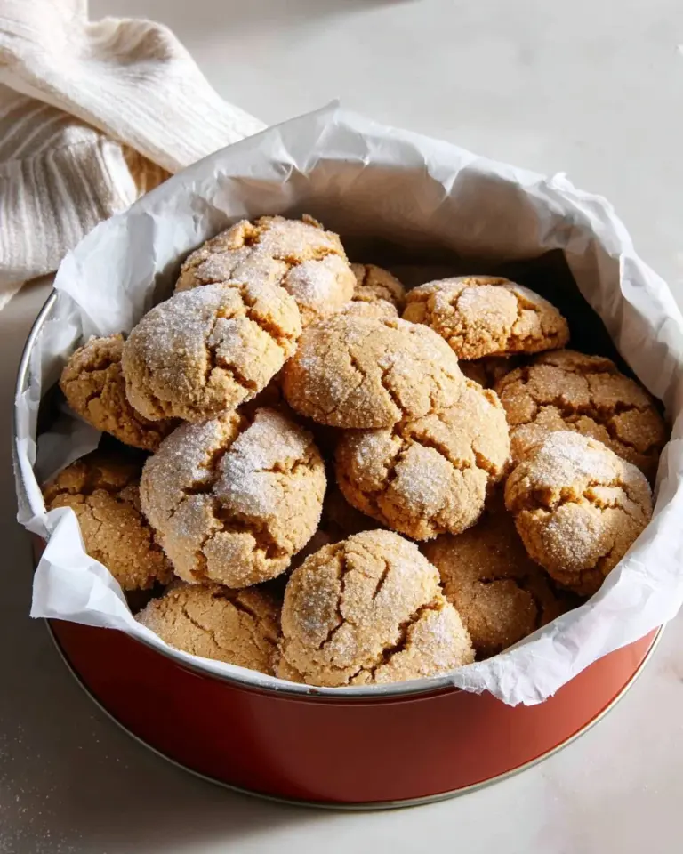 Freshly baked chewy molasses crinkle cookies dusted with sugar