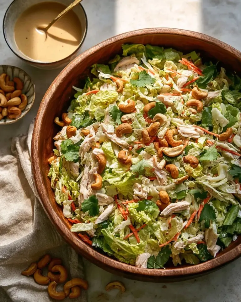 Delicious Chicken Cashew Crunch Salad with fresh vegetables and cashews