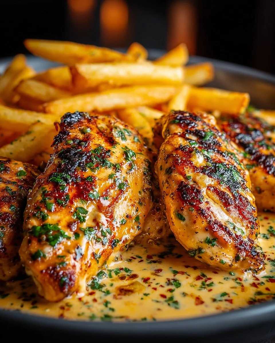 Delicious Chicken Fillet in Spicy Creamy Garlic Parmesan Sauce served on a plate