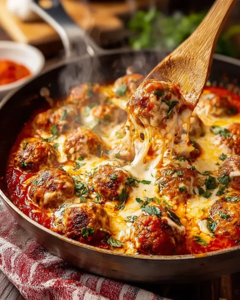 Delicious Chicken Parmesan Meatballs served with marinara sauce and cheese.