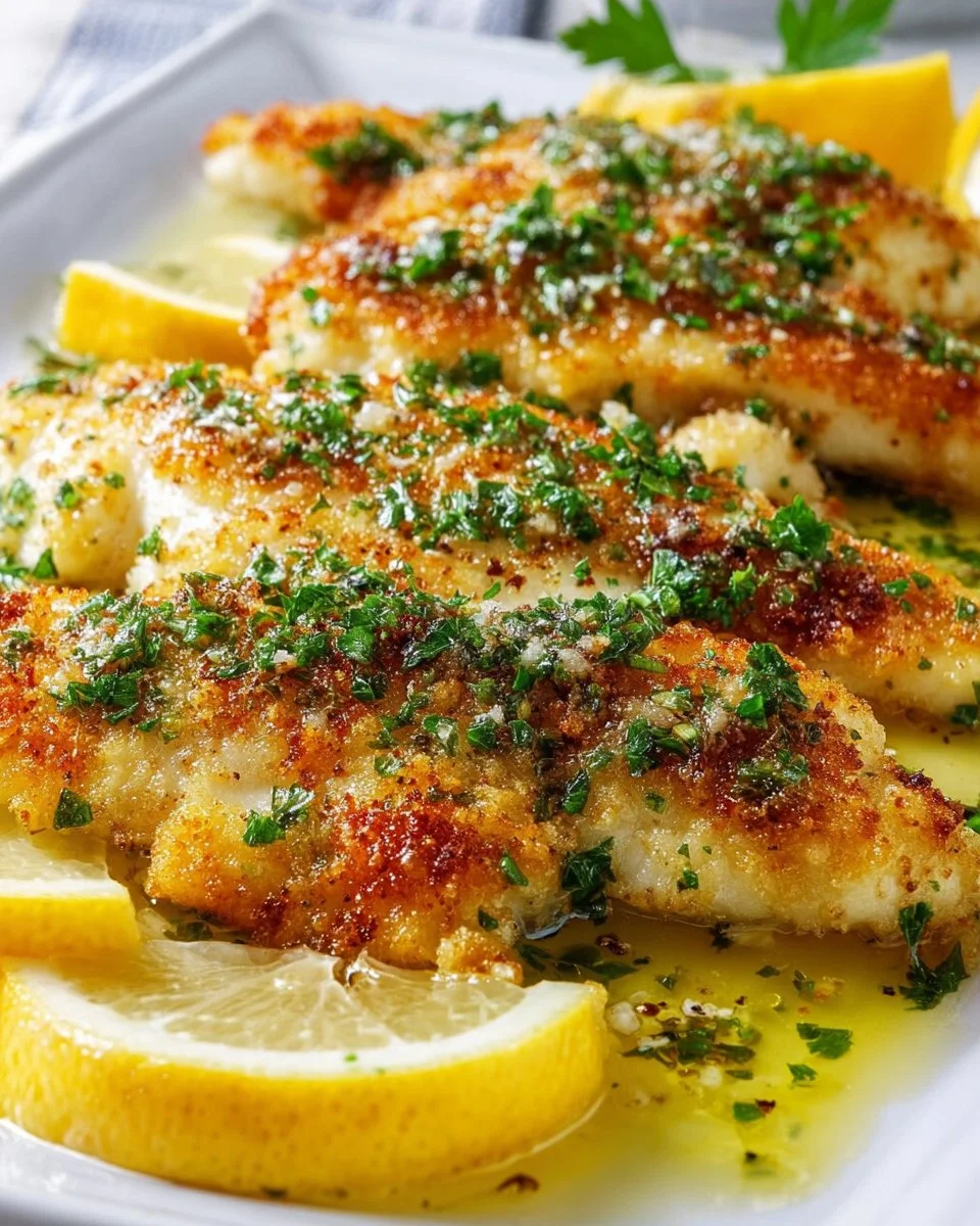 Delicious Chicken Salmoriglio with herbs and lemon served on a plate