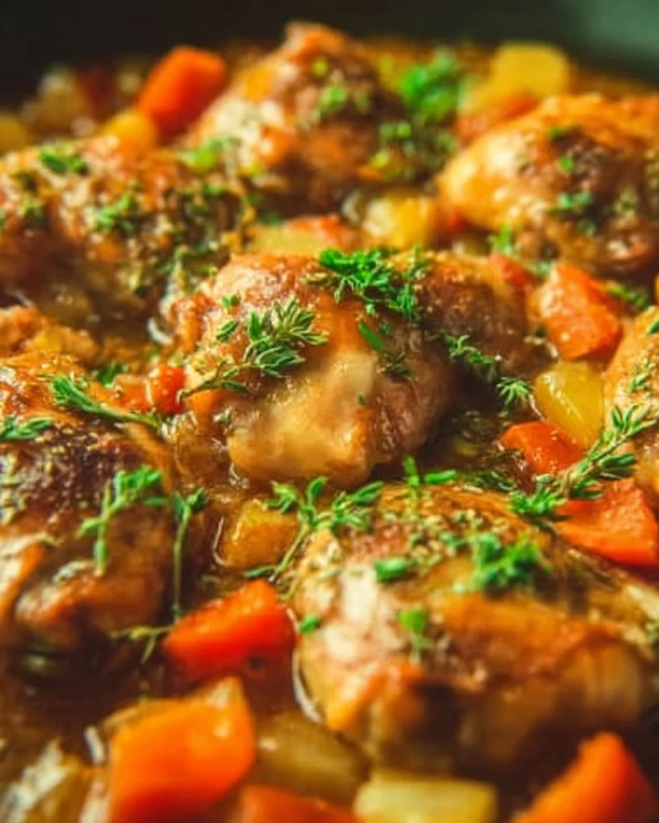 Succulent Chicken Thigh Osso Buco dish served with garnishes