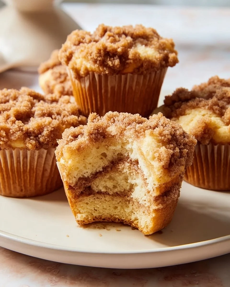 Delicious Cinnamon Streusel Coffee Cake Muffins on a wooden tray