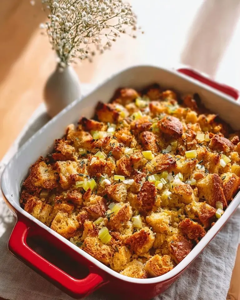 Classic ground turkey and stuffing casserole dish ready to serve