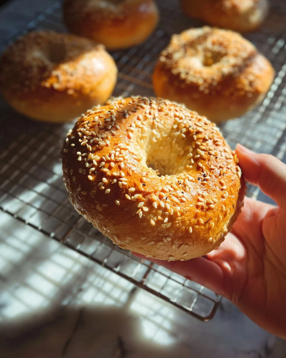 Homemade Cottage Cheese Bagels with toppings ready to serve
