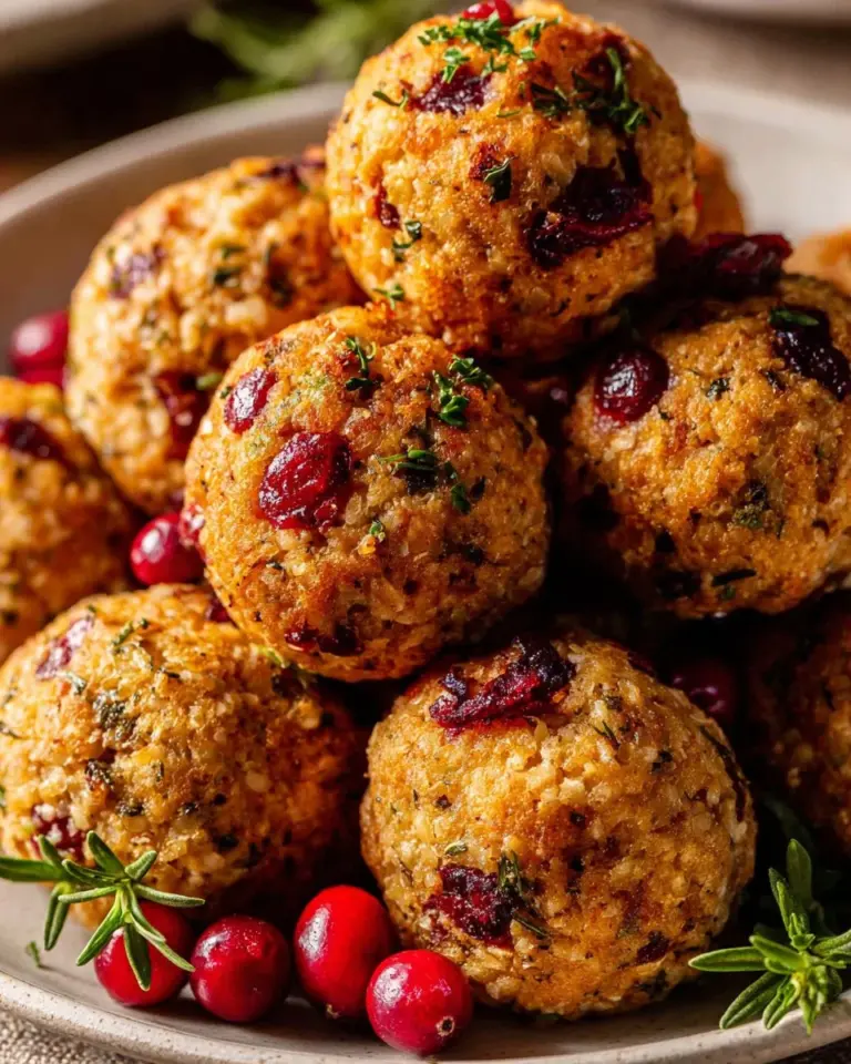 Cranberry and turkey stuffing balls ready for a holiday feast