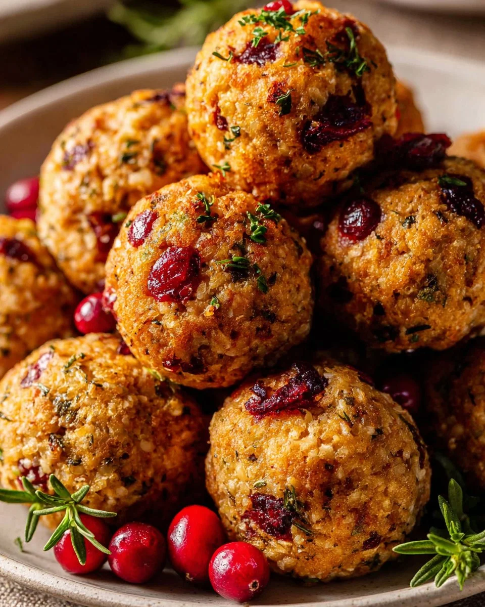 Cranberry and turkey stuffing balls ready for a holiday feast