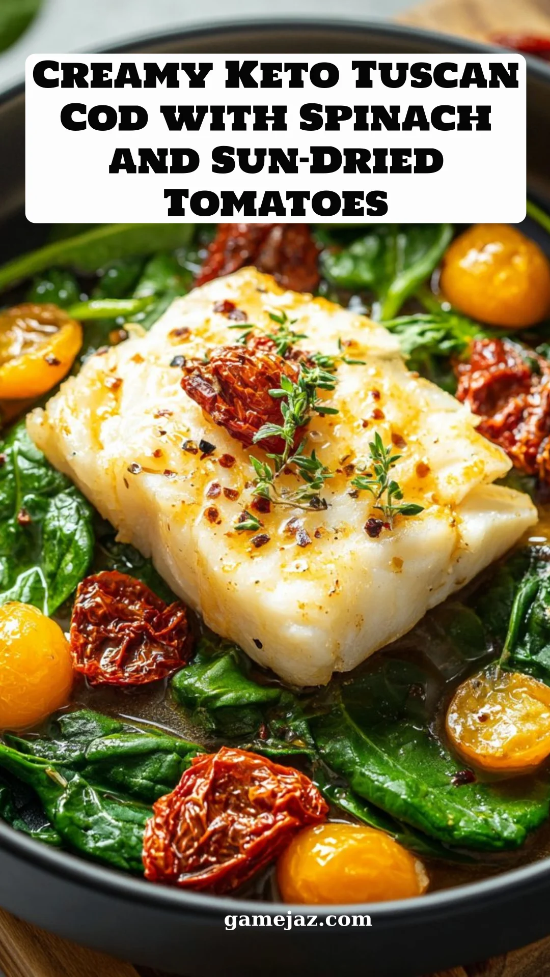 Creamy Keto Tuscan Cod with Spinach and Sun-Dried Tomatoes