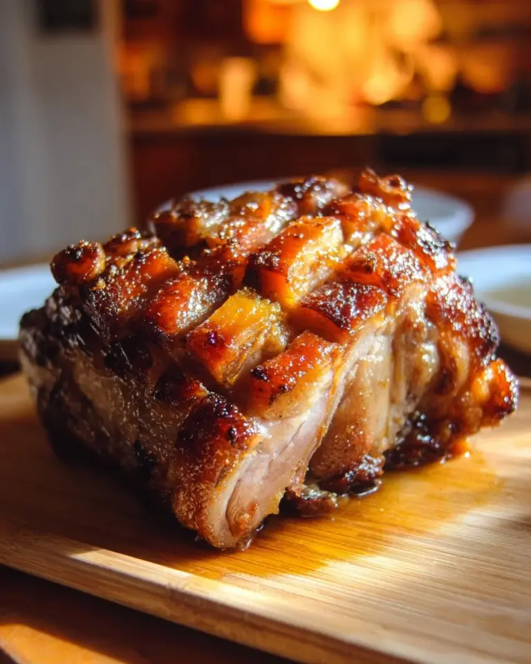Crispy pork knuckle served with sides, showcasing a delicious recipe.