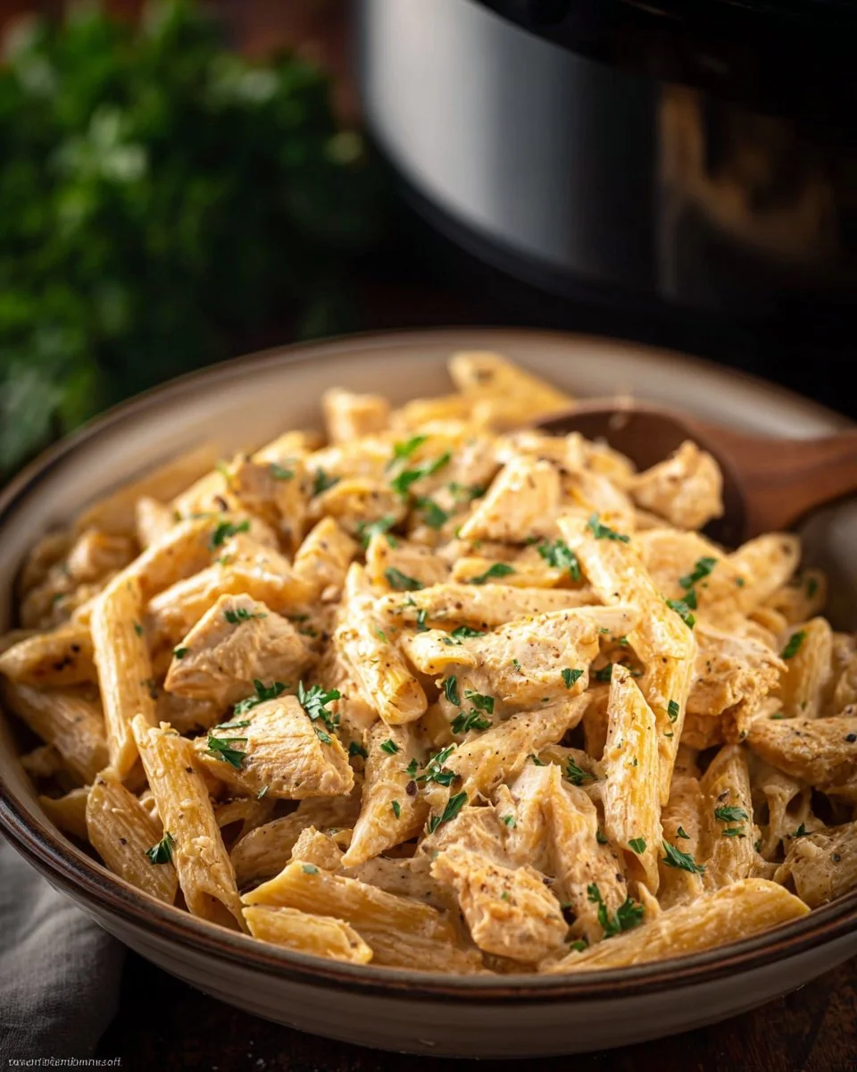 Delicious Crock Pot Creamy Cajun Chicken Pasta served in a bowl