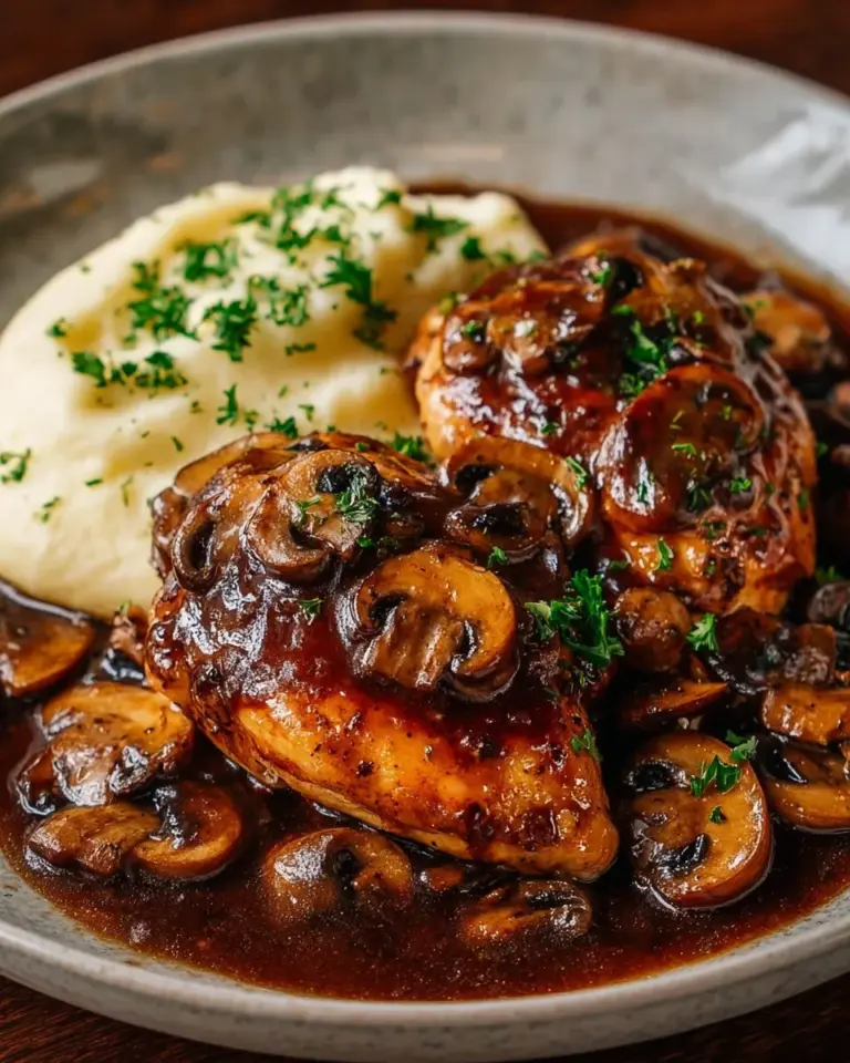 Crockpot Balsamic Chicken with Mushrooms served in a bowl