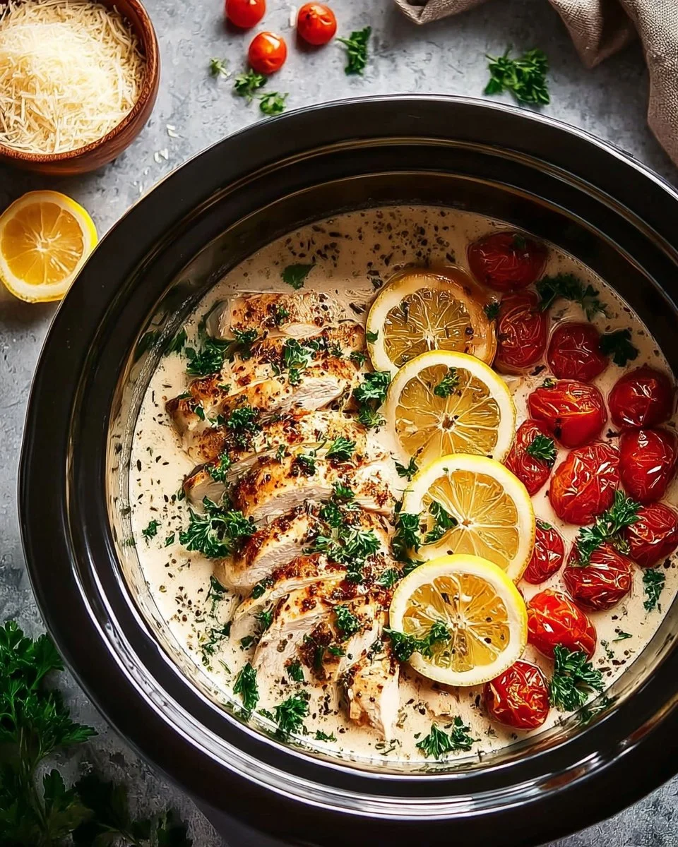Delicious crockpot creamy garlic parmesan chicken dish served on a plate