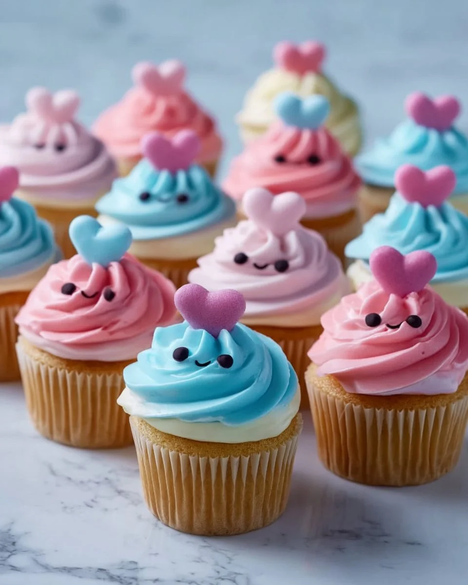 Delicious cute cupcakes decorated with colorful frosting and sprinkles