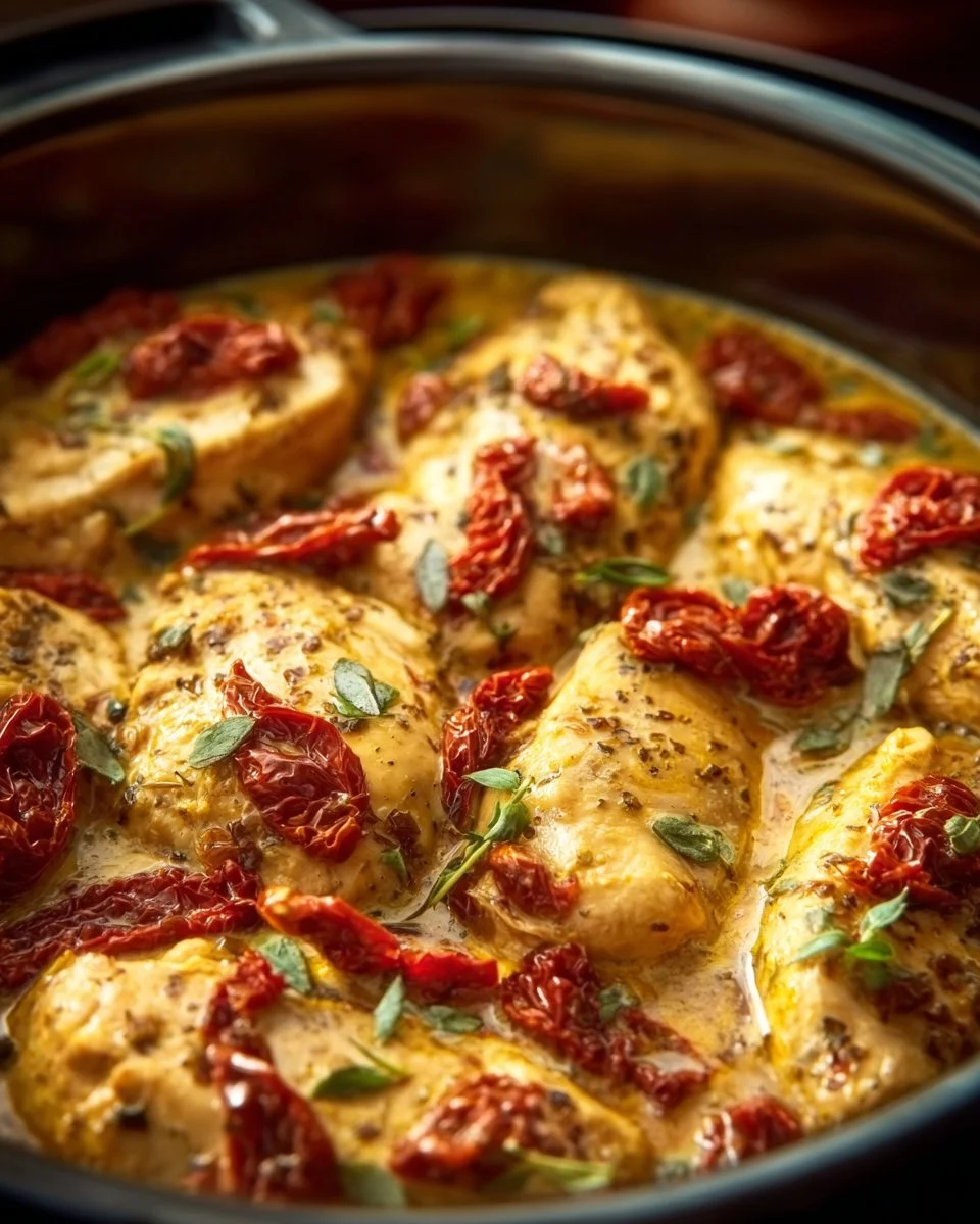 Delicious Dump & Go Crockpot Marry Me Chicken recipe in a serving dish