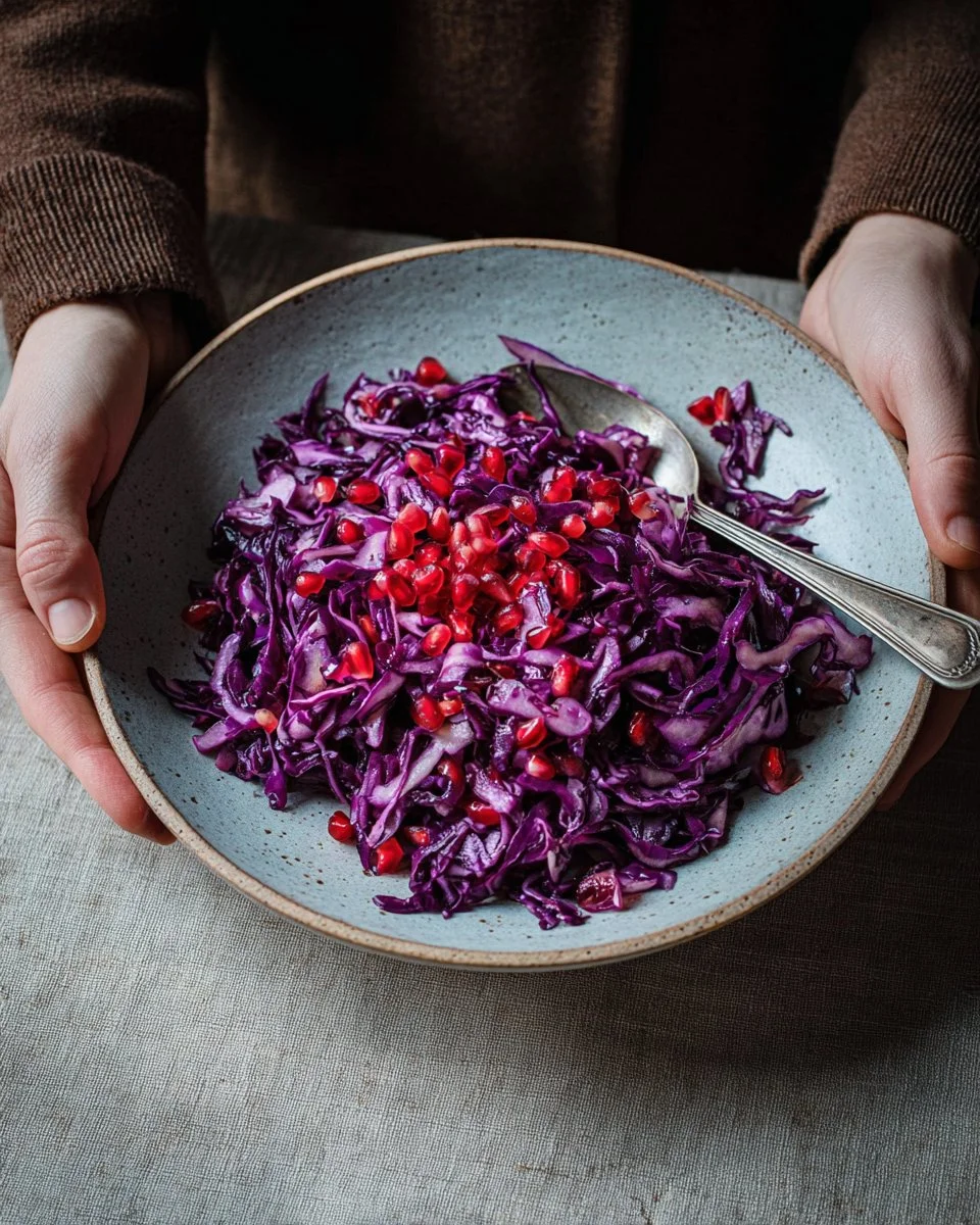 Easy roasted red cabbage dish served on a plate with herbs and spices