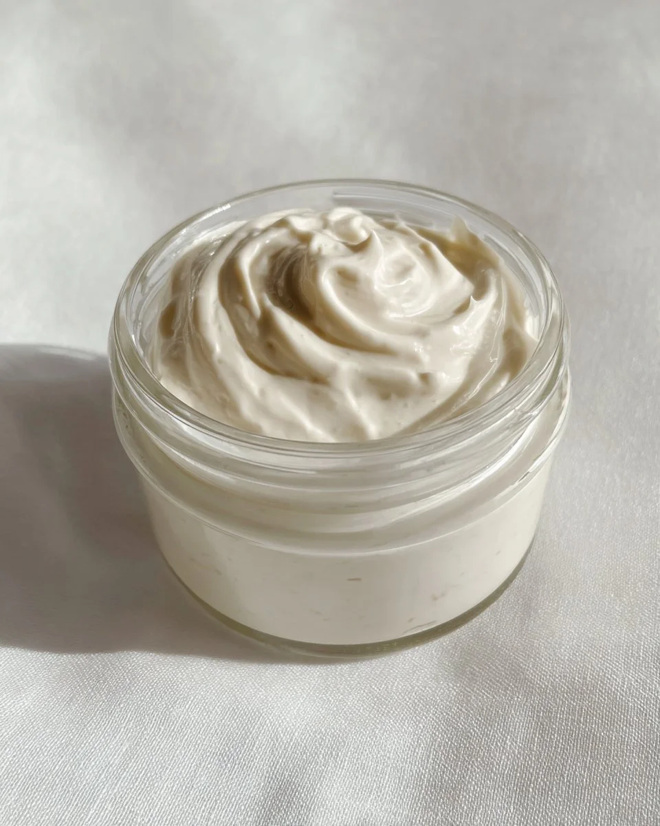 Jar of homemade Egg Free Mayo on a wooden table