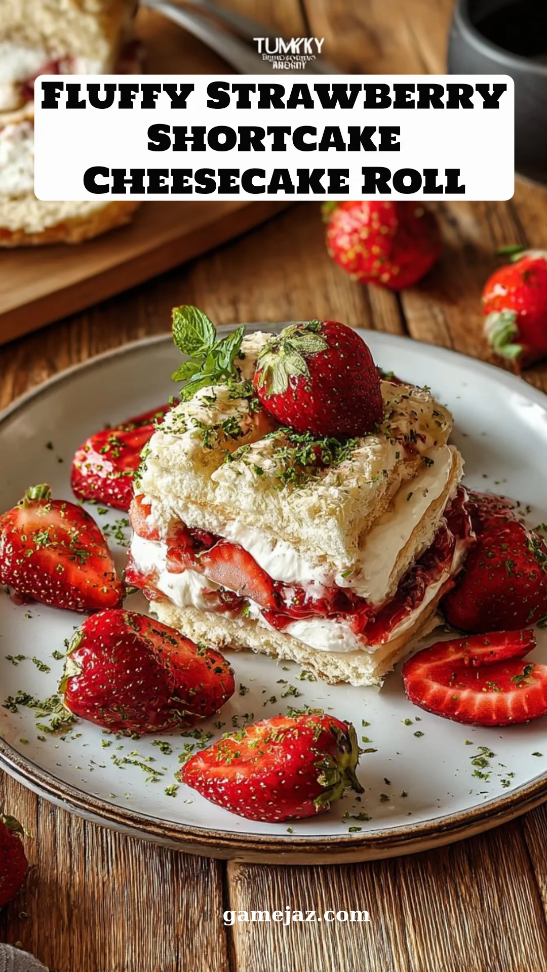 Fluffy Strawberry Shortcake Cheesecake Roll