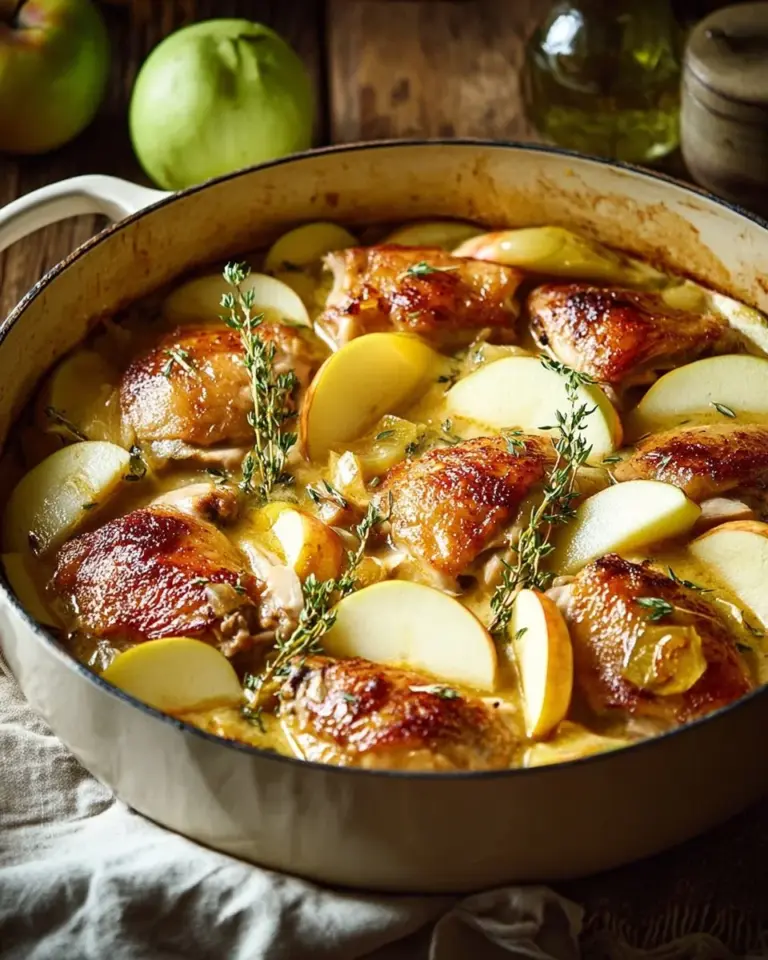 Delicious French chicken casserole served in a rustic dish with fresh herbs