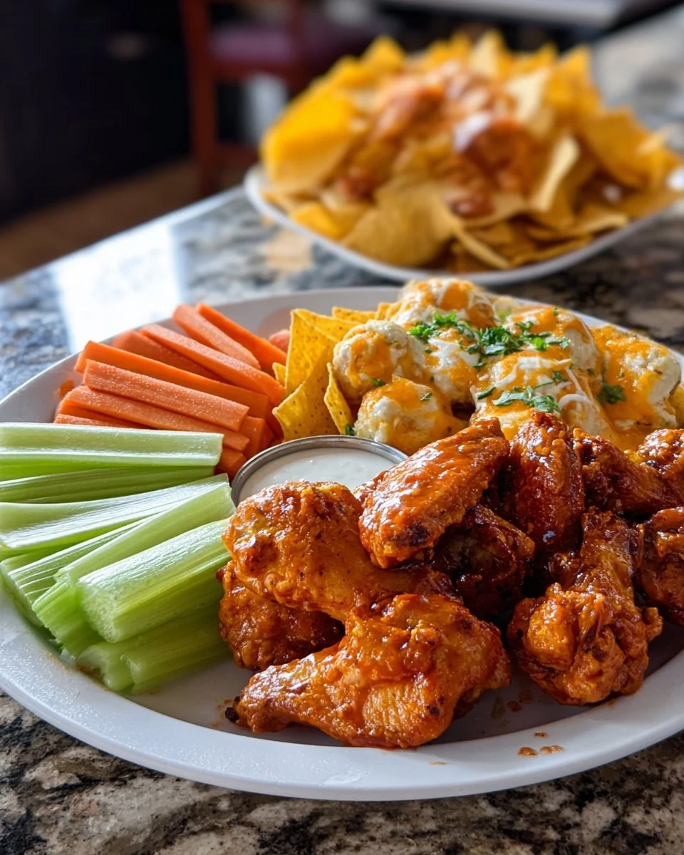 Delicious game day snack platter with chips, dips, and finger foods