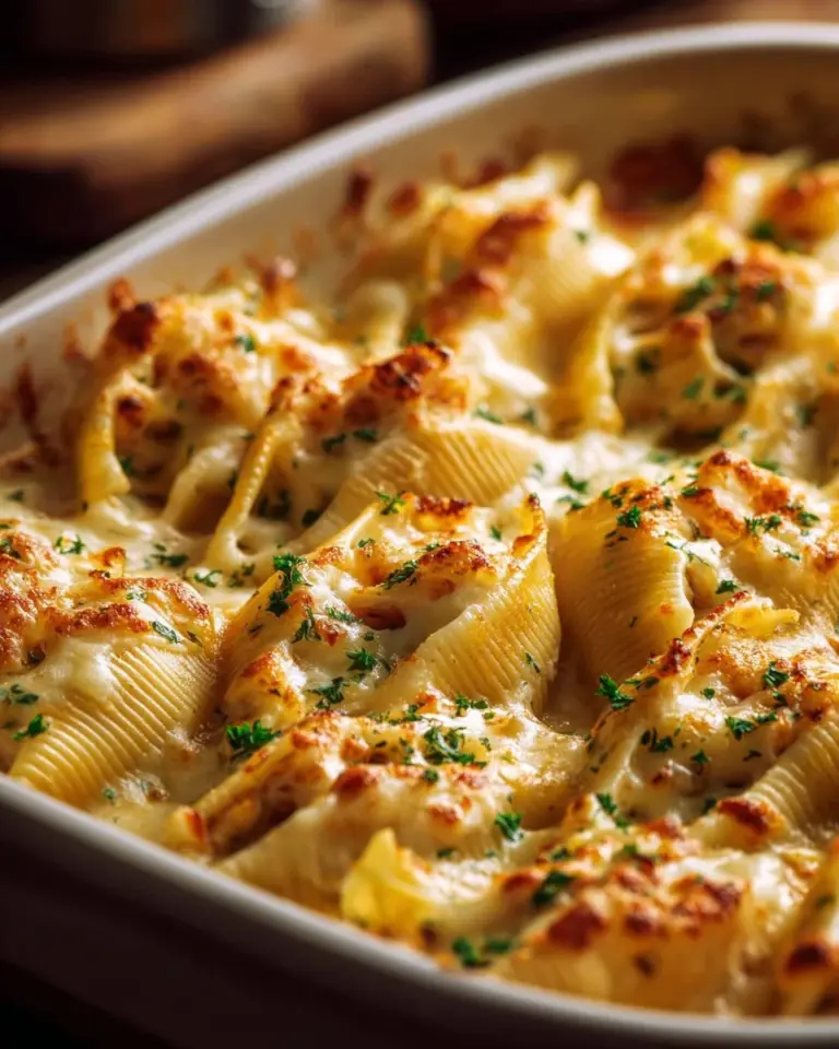Garlic butter stuffed shells served with herbs and cheese