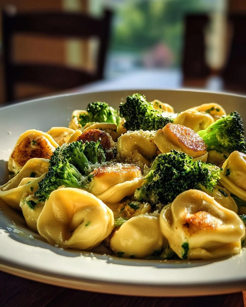 Delicious Garlic Parmesan Chicken Tortellini served in a bowl