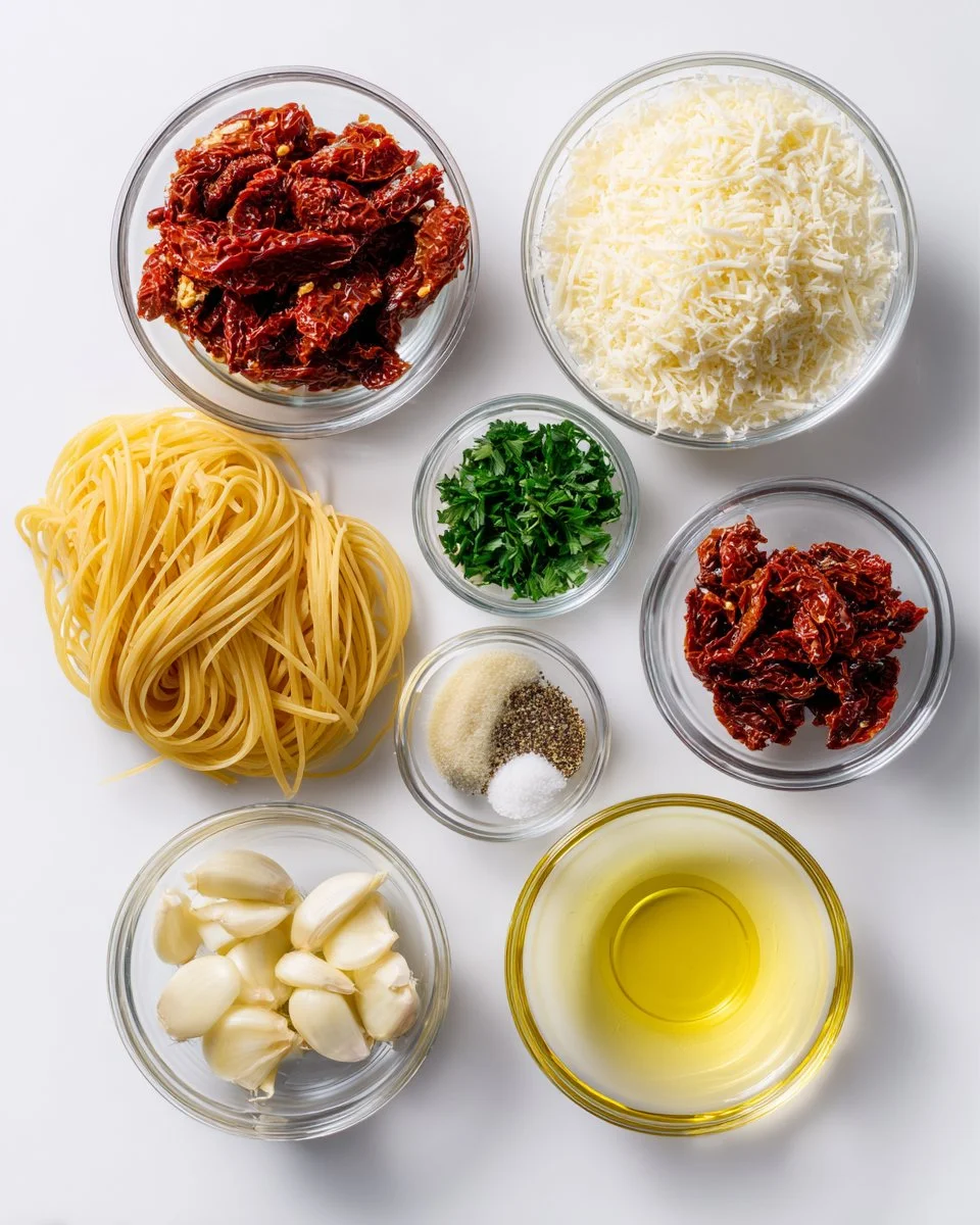Garlic Parmesan Spaghetti with Sun-Dried Tomatoes