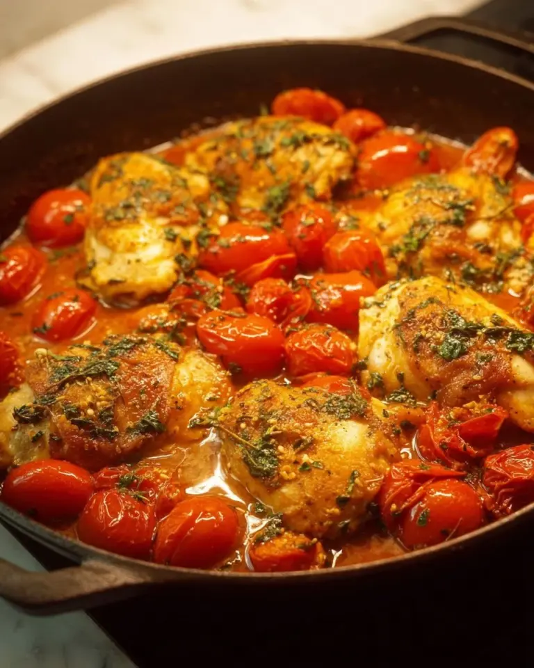 Healthy Chicken Pomodoro Skillet with fresh tomatoes and herbs