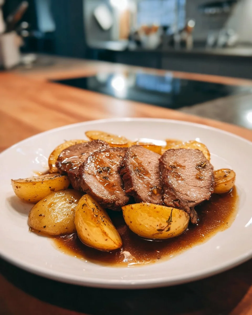 Hearty liver with apple dish served on a plate