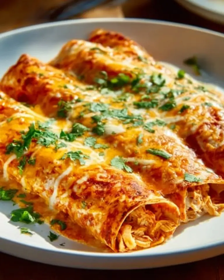 High protein creamy chilli chicken enchiladas served on a plate