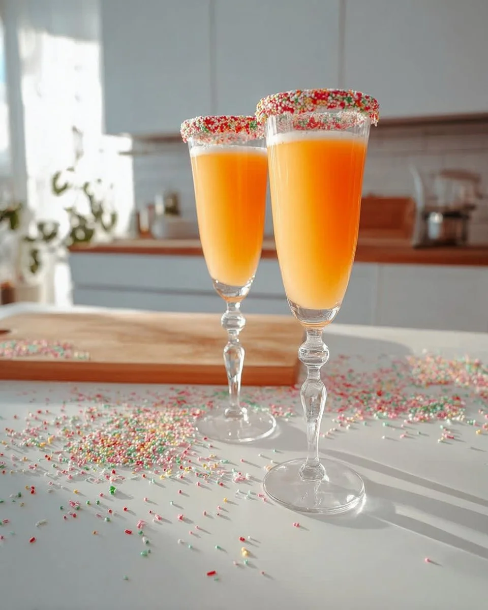 Delicious Holiday Candy Cane Prosecco with festive candy cane garnish.